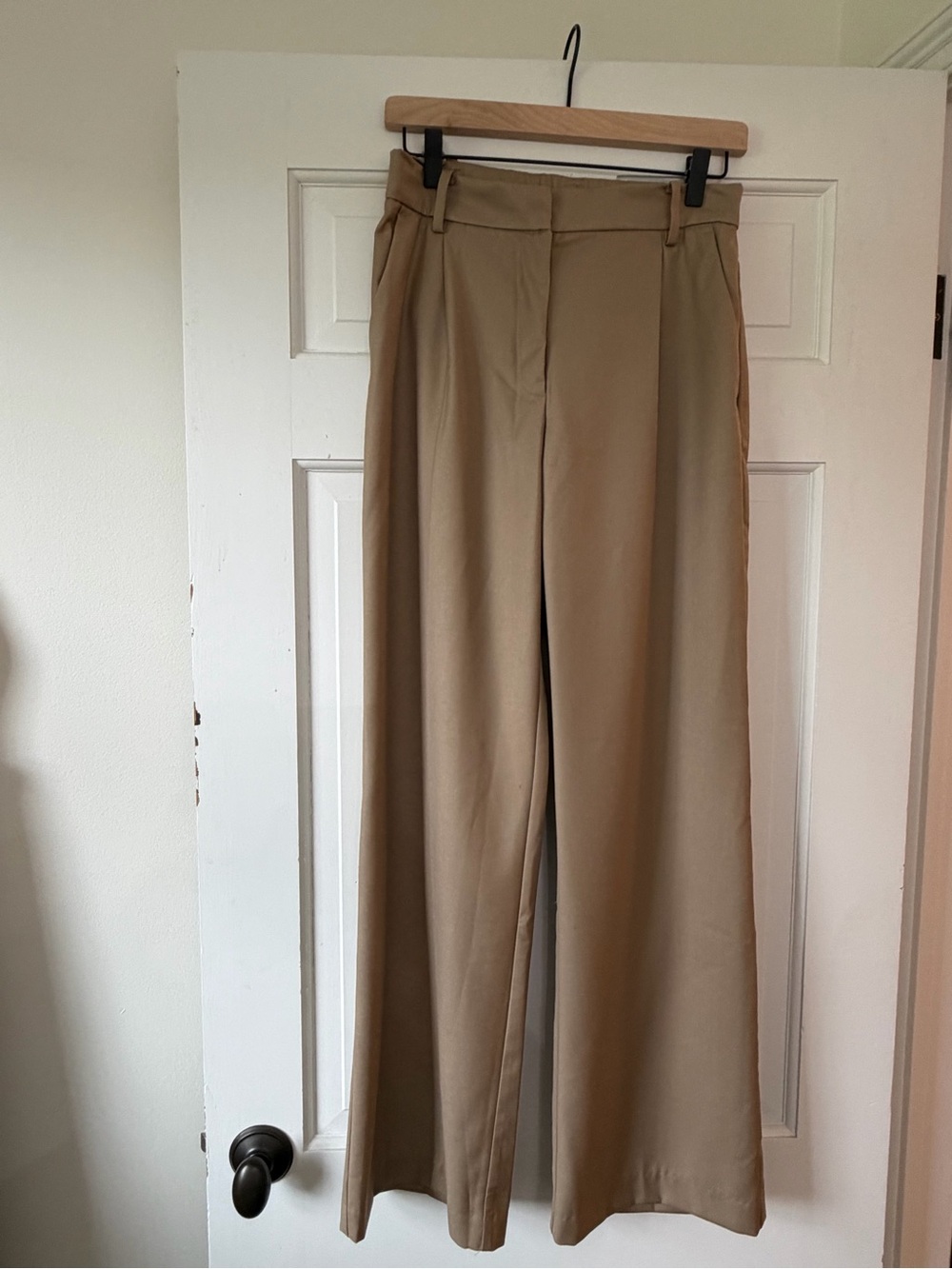 H&M Wide-Leg High-Rise Trousers in Tan